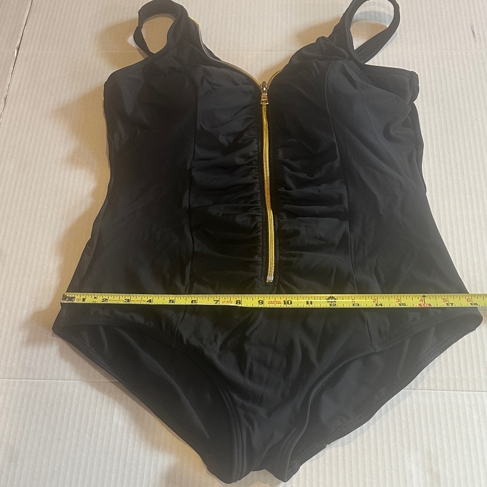 Miraclesuit Black classic Swimsuit with Gold Zipper padded bra support stretchy - Picture 4 of 9